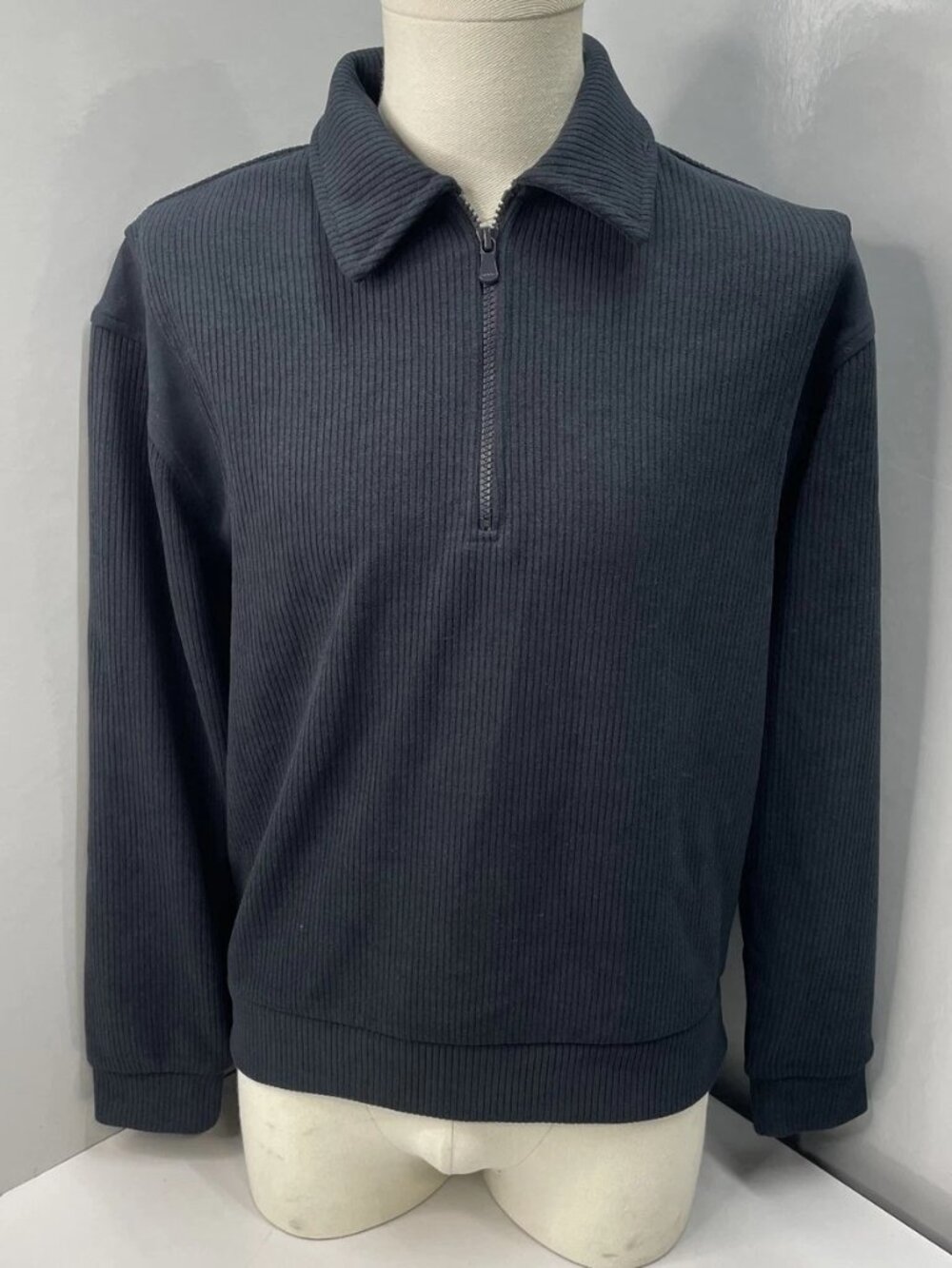 Reiss Mens Polo Shirt Navy Blue Size XS Bert Corduroy Half Zip Long Sleeve